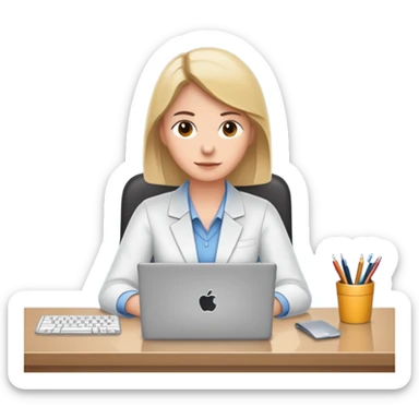 Mach mir einen Trader der in einem Schreibtischstuhl sitzt mit einem Laptop. vor sich am tisch sticker