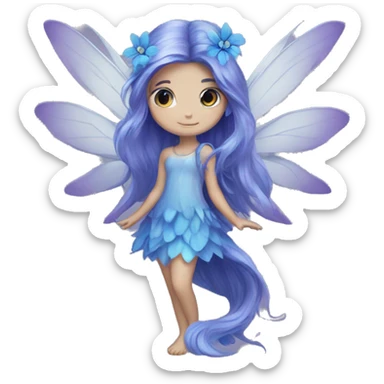 Beautiful, blue flower, fairy, blue, silver, purple, long hair, big wings sticker