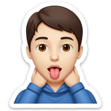 Person with their two hands around their neck, with their tongue sticking out sticker