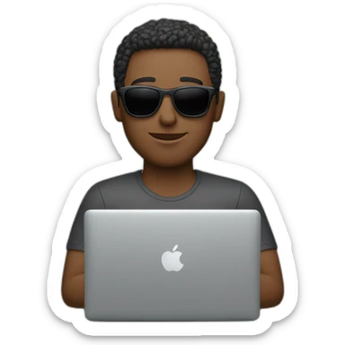 a man with sunglasses typing in macbook pro 14 inch sticker