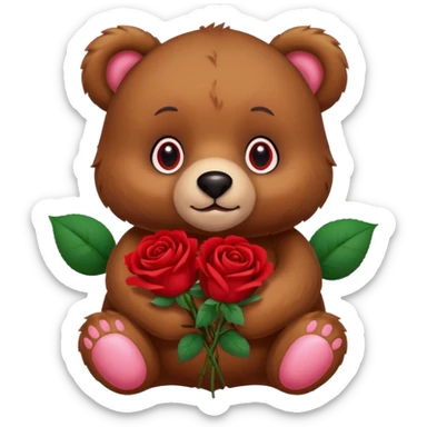 Cute bear with 🥹  eyes holding roses with this emoji expression  sticker