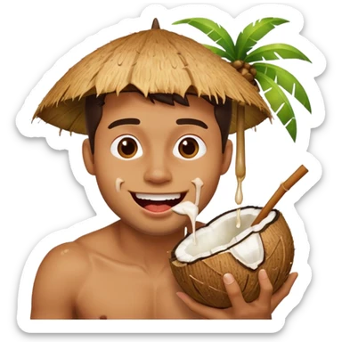 Handsome man licking a dripping coconut  sticker