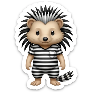Laying down porcupine with black and white striped prison outfit, and ankle bracelet sticker