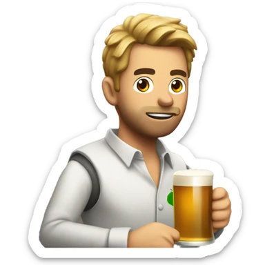 Persona tomando cerveza levantando el pulga sticker