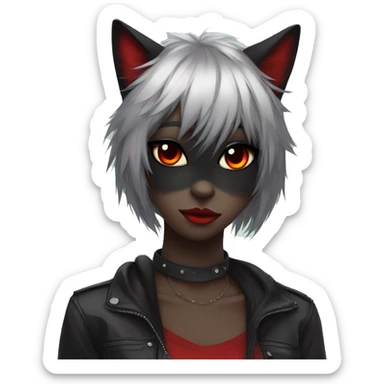 Anthro Edgy Cool Beautiful Black Cat-Fursona with Emo Hair-bangs with Red Streaks sticker