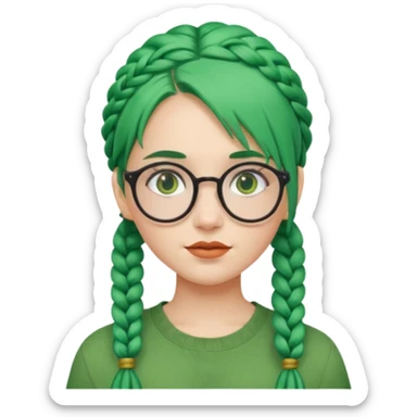 girl with green hairs, braids and spectacle sticker