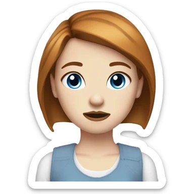 Girl with micro bangs dark ginger brown hair, blue eyes, pale skin, alternative clothing, stressed out and tired sticker