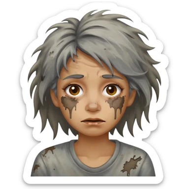very dirty looking homeless woman very very dirty and smelly looking face only, not old with grey smudges everywhere and messy hair and lots of stains on face ugly and smudged face sticker