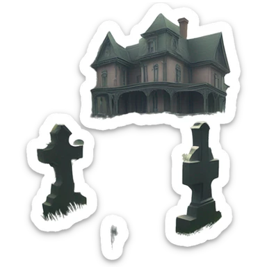 Romantically overgrown Haunting graveyard grass field at Victorian mansion sticker