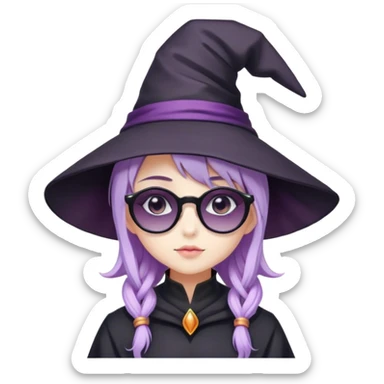 cute anime girl with lilac hair in a witch hat in black sunglasses sticker