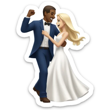 Puerto rican beard short brown hair with blue hat and navy blue suit first dance with blond long hair girl with white  wedding dress  sticker