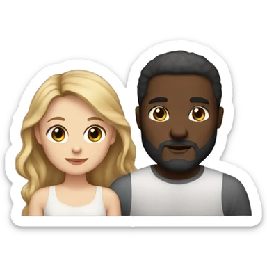 Dark skinned man with beard and a thick white girl with long light brown hair couple sticker