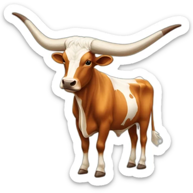 texas Longhorn, ridiculously twisted long horns, full body, not skinny sticker