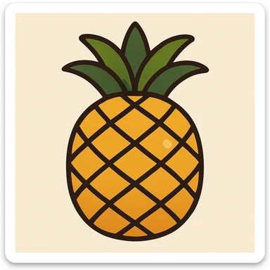 Create a pineapple emoji in a flat toon style with flat, simple shapes, soft shading, bold outlines, a friendly emoji look, and add a subtle highlight on the surface, closely matching the reference image. sticker