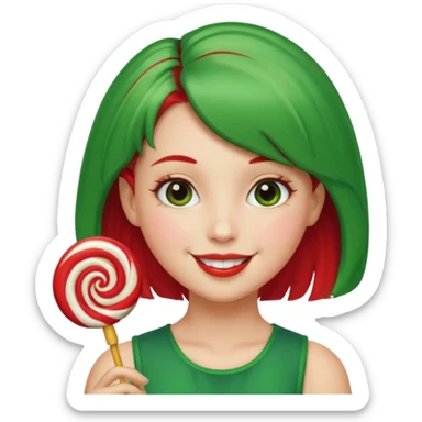 very pretty candy shop girl face with lollipop hair red and green combined sticker