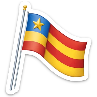 A flag with nine horizontal stripes, alternating red and yellow, starting and ending with yellow. On the left side, a blue triangle pointing to the center, with a white five-pointed star inside. sticker