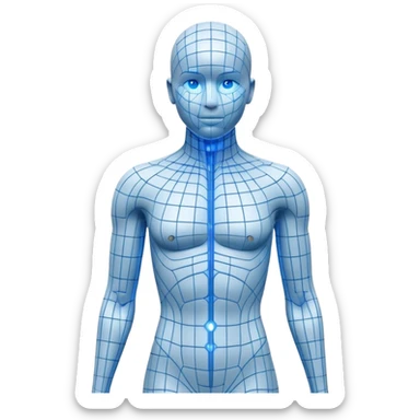 Human body silhouette with digital 3D scanning grid lines covering it, futuristic body scan sticker