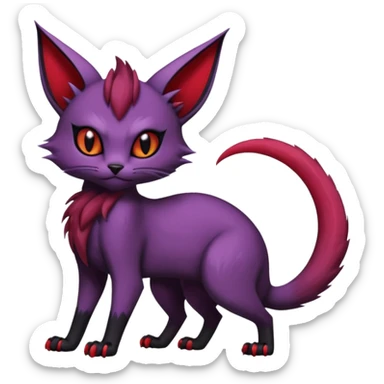 Dark gloomy gothic Black violet red edgy cute Noivern-Noibat-Purloin-Torracat-Lykoi-Caracal-cat-Fakemon-fusion-hybrid-creature with an imp tail  sticker