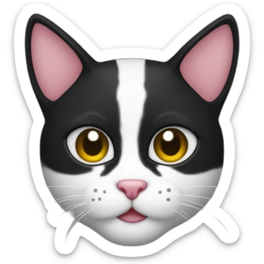 El gato tiene una cara bicolor la mitad izquierda es de color negro, y la mitad derecha es de color blanco. Además, tiene una mancha negra justo debajo de la nariz sticker