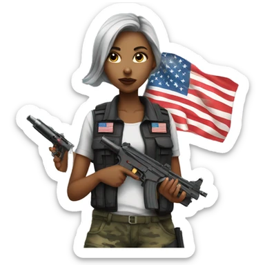 Female with American flag shirt smoking and hold airsoftgun sticker