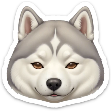 Cinematic Chubby Sleeping Siberian Husky Portrait Emoji, Chubby and serene, with a round, endearing build and a fluffy grey and white coat, eyes gently closed in peaceful slumber, Simplified yet irresistibly adorable features, highly detailed, glowing with a gentle, dreamy glow, high shine, relaxed and content, stylized with a touch of whimsy, bright and heartwarming, soft glowing outline, capturing the essence of a blissfully sleepy pup, so comically serene it feels like it could roll out of the screen and snore with adorable charm! sticker