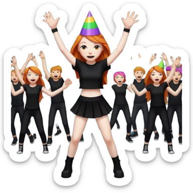 Ginger girl dancing at a rave. Full body, wearing dark colours give her loads of arms sticker