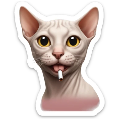 Hairless cat with a cigarette in mouth  sticker