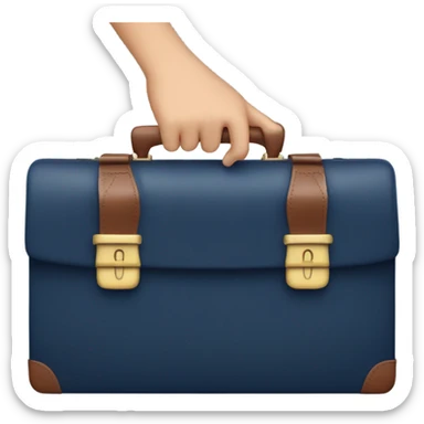 female hand with red manicure holding a dark blue business briefcase sticker