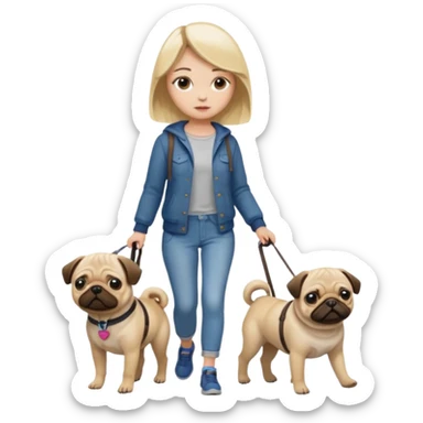 haz una chica rubia paseando a su perro pug sticker
