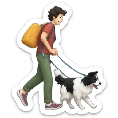 border collie dog walking and his owner sticker