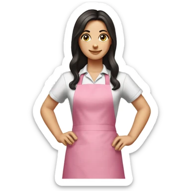 A white girl with long dark hair in pink apron sticker