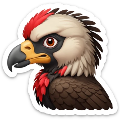 mature vulture with black and red feathers looking straight ahead. sticker