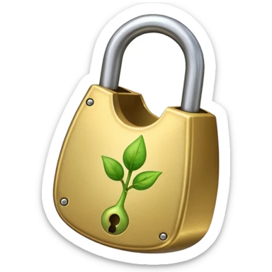 A seed germinating with a sprout sticking out of it in the shape of a pad lock with the seed being the body of the padlock and the sprout being the shackle of the padlock. But it looks more like a seed and a sprout rather than anything else sticker