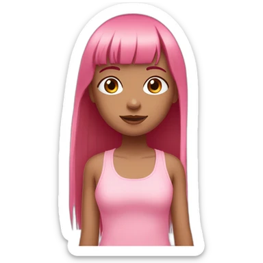 cute girl with dark brown eyes and long, straight rose hair with fringe and wearing pink tank top sticker