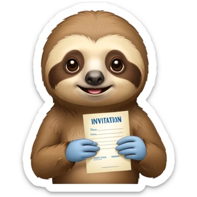 A sloth holding a invitation in his hand sticker
