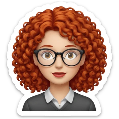 Peli roja rizada con lentes sticker