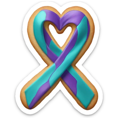 Purple teal Suicide awareness ribbon, heart cookie sticker
