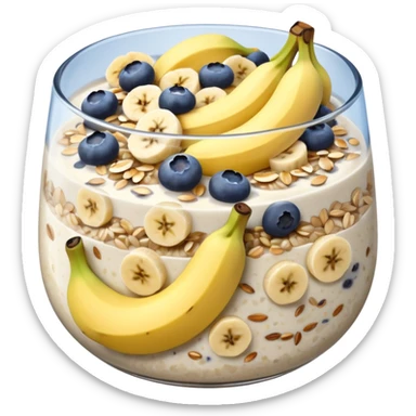 Overnight oats with banana slices,blueberries, honey, sky, chiaseeds sticker
