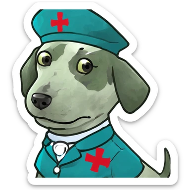 A good boy ( a dog) that is also a nurse/hospital worker  sticker