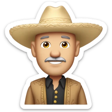 Create a Disney-style cartoon character: a 45-year-old man with a friendly, charismatic look. He wears a traditional sombrero, has a well-groomed white beard, and is bald. His design should capture the charm of classic Disney characters sticker