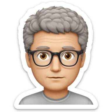 man 50 very short salt and pepper fluffy hair, brown eyes, rectangle glasses  sticker