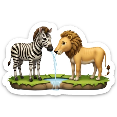 zebra and lion drinking water from pond sticker