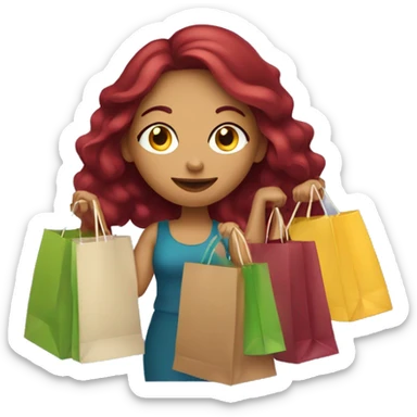 Long Burgundy haired girl, shopaholic, carrying a lot of shopping bags sticker