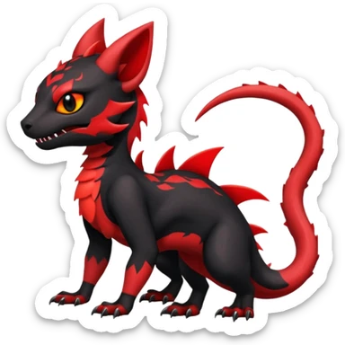 Cherry-Red and Jet-Black Fierce Fiery Mohawked Gothic Salandit-Litten-Torracat-hybrid-creature (full body) sticker