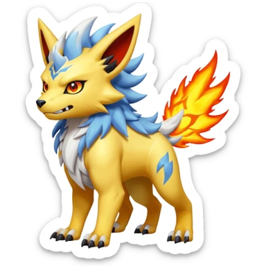 Fiery ablaze magmatic lava evil angry cute ethereal WereGarurumon-Zeraora-Renamon-Absol-fusion-hybrid-creature (full body sticker