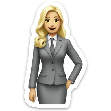 Blonde jewellery seller in a grey suit sticker