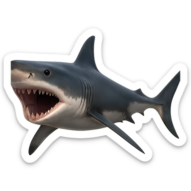Edit the gray shark emoji with mouth open in a realistic style. Remove legs and sneakers, keep only the shark. Match the gray color from the reference images. sticker