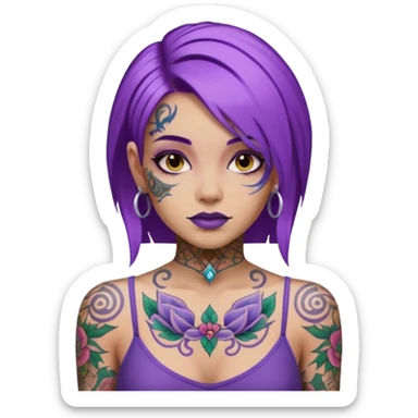 women with tatoos and hightlight that tatoos with purple hair sticker