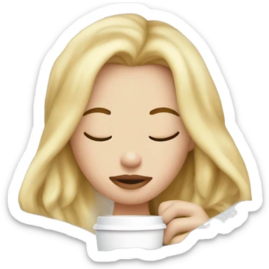 blonde white girl inside a blanket sipping coffee eyes closed sticker