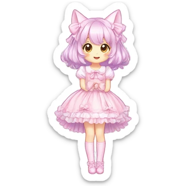 Shiny Blushing Cute Romantic Kawaii Beautiful Pastel Lolita Anime Catgirl Trending Style Cottagecore Pastelcore  full body sticker